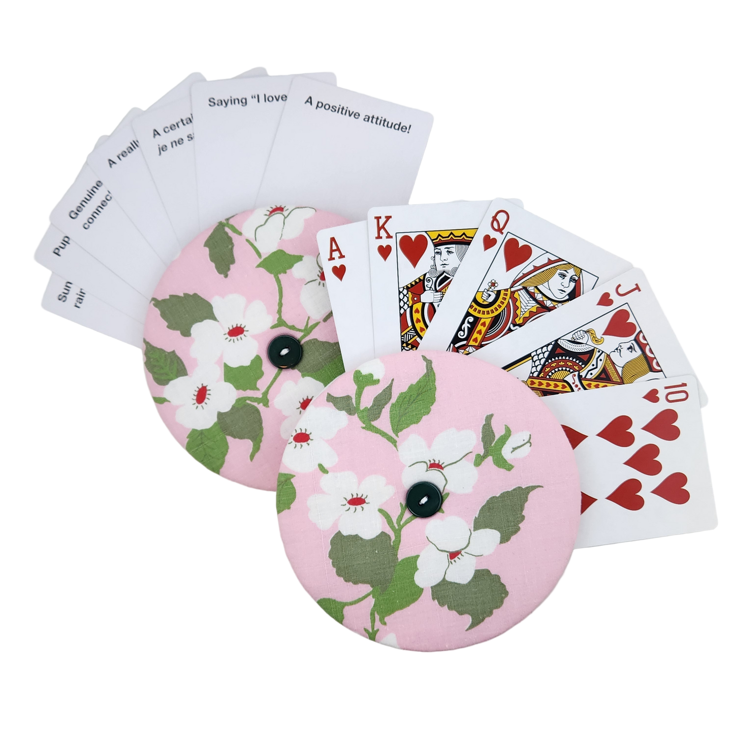 Playing Card Holder - Pink with White Flowers