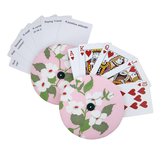 Playing Card Holder - Pink with White Flowers