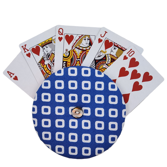 Playing Card Holder - Blue with White Squares