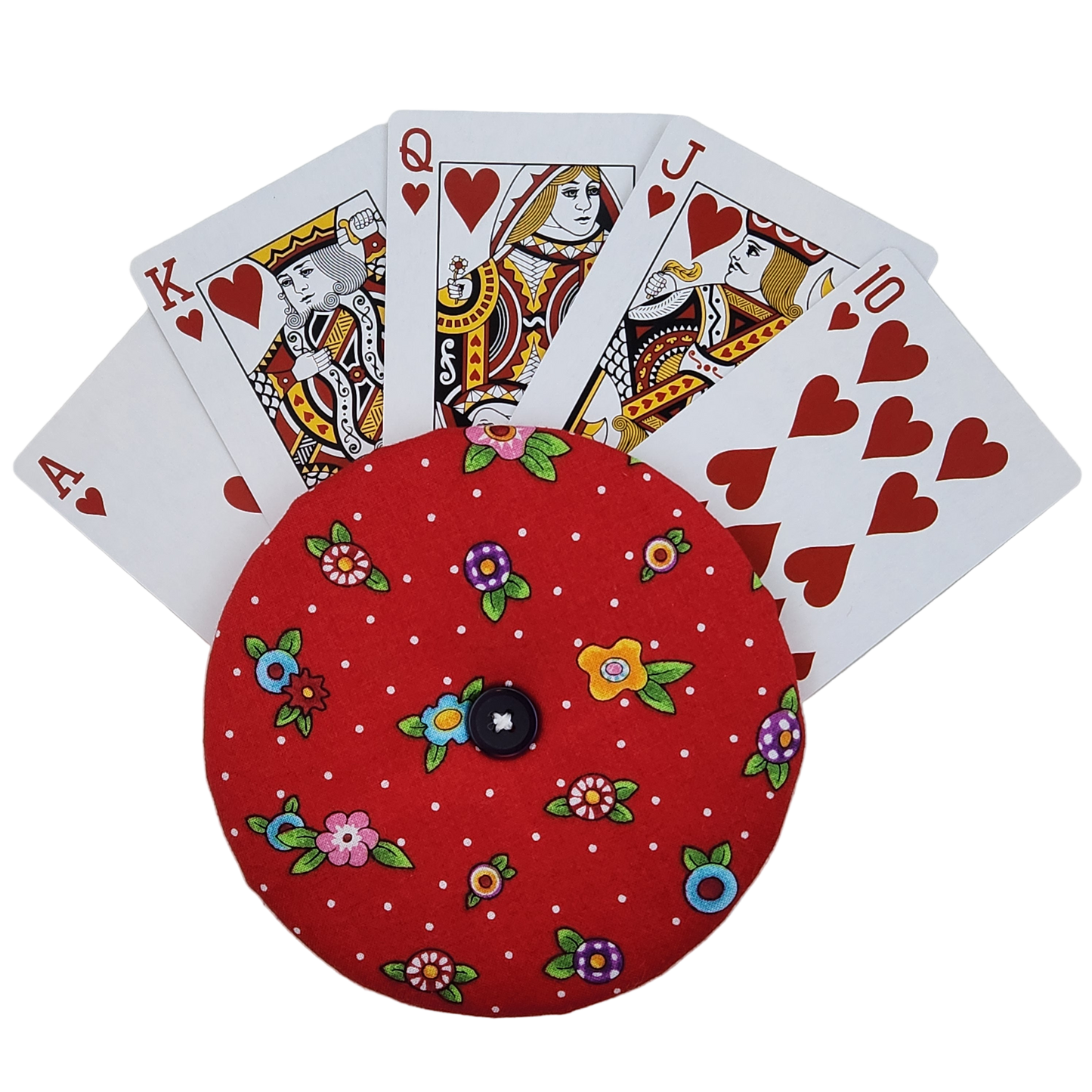 Playing Card Holder - Red with Flowers