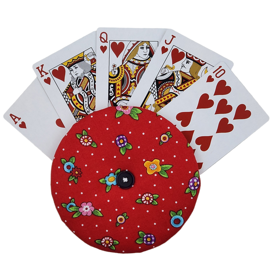 Playing Card Holder - Red with Flowers